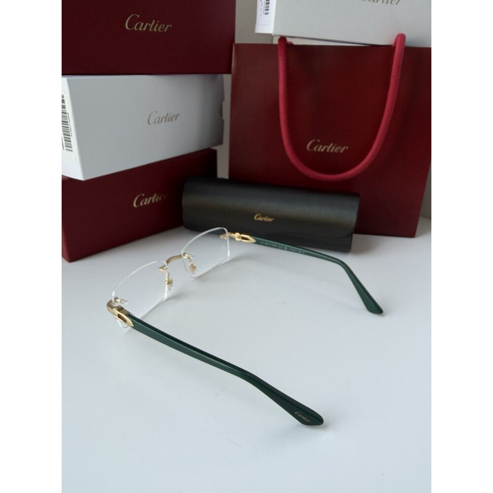 CARTIER CT0287O 009 Gold Green Transparent Clear Eyeglasses Rx Able AUTHENTIC - Picture 6 of 11